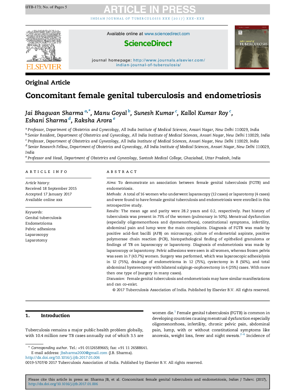 Concomitant female genital tuberculosis and endometriosis