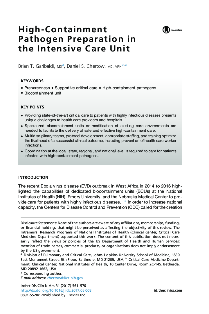 High-Containment Pathogen Preparation in the Intensive Care Unit