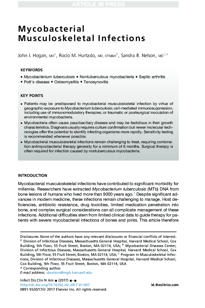 Mycobacterial Musculoskeletal Infections