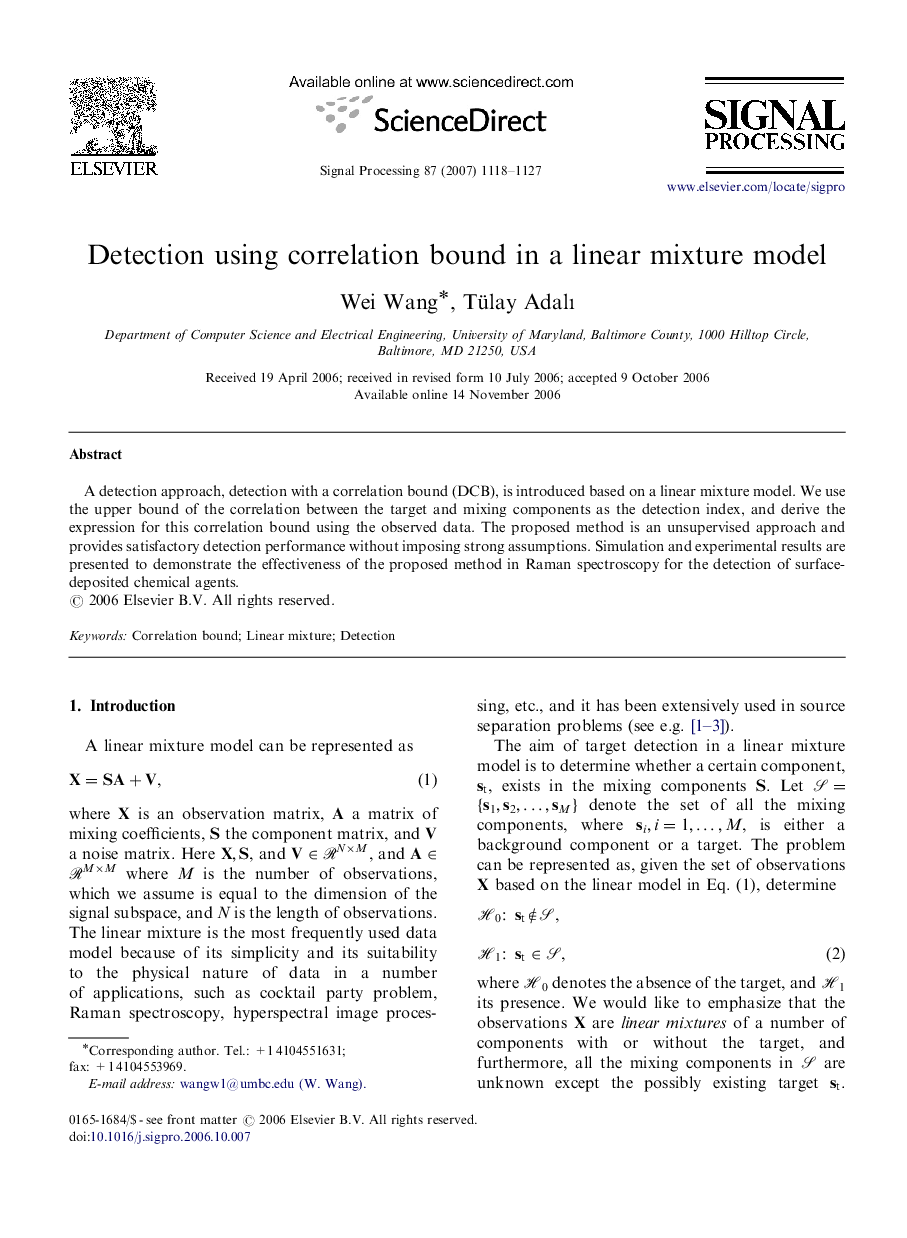 Detection using correlation bound in a linear mixture model