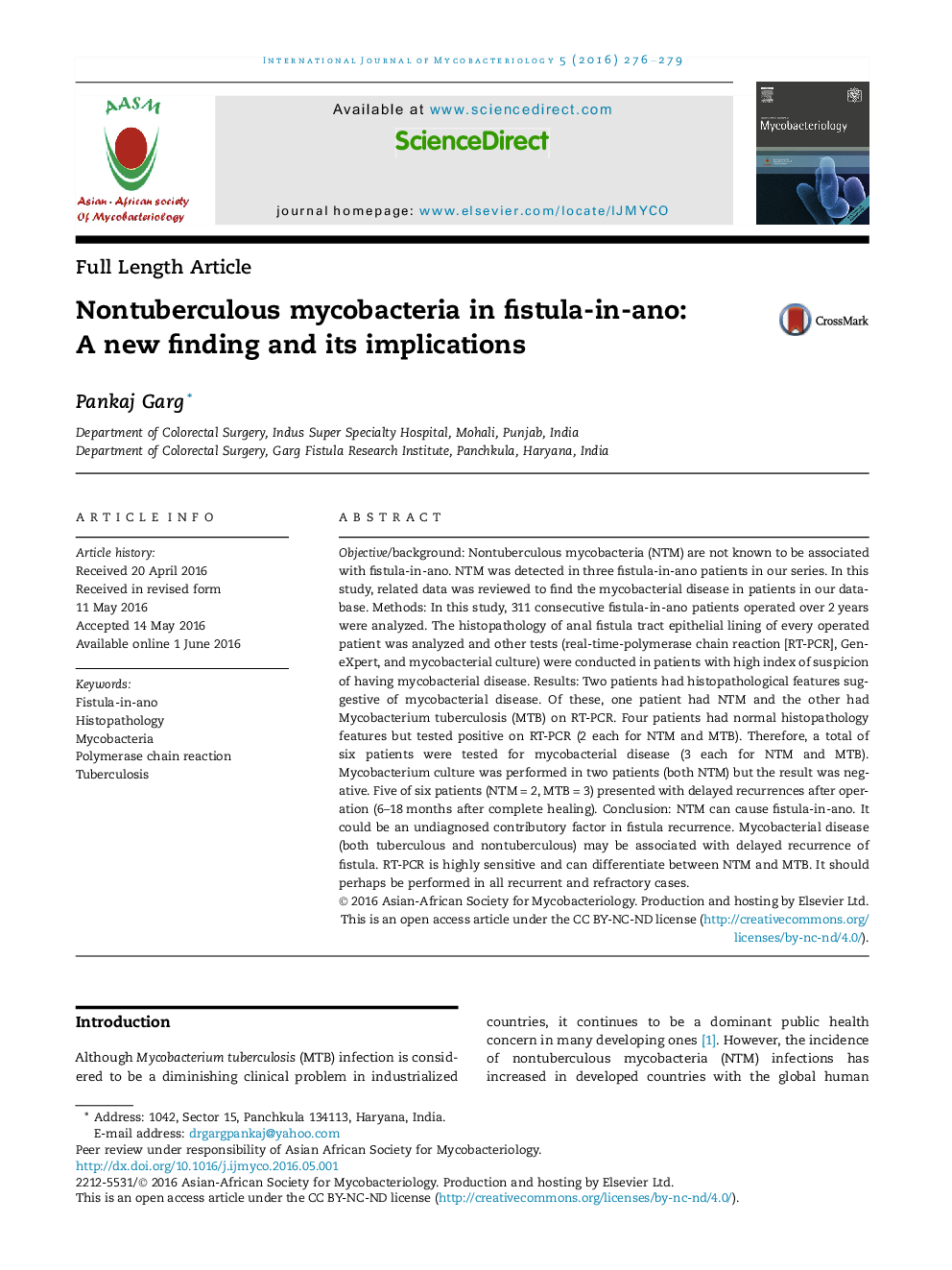 Nontuberculous mycobacteria in fistula-in-ano: A new finding and its implications