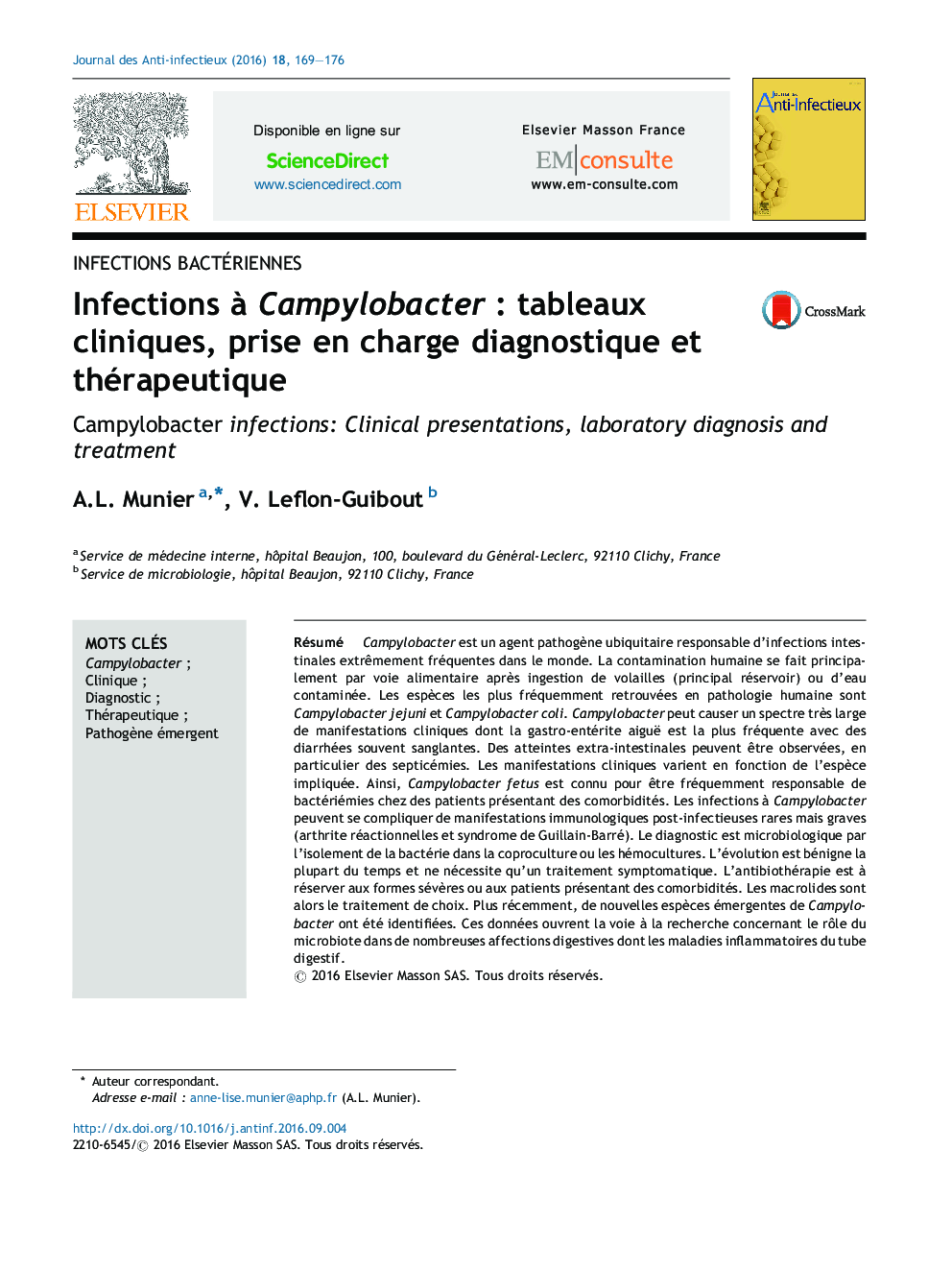 Infections Ã  CampylobacterÂ : tableaux cliniques, prise en charge diagnostique et thérapeutique