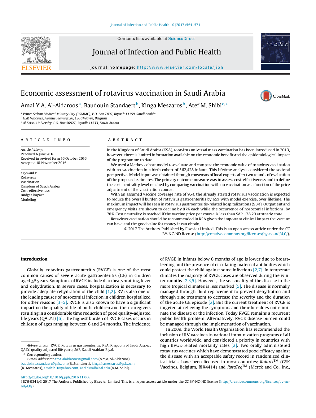 Economic assessment of rotavirus vaccination in Saudi Arabia