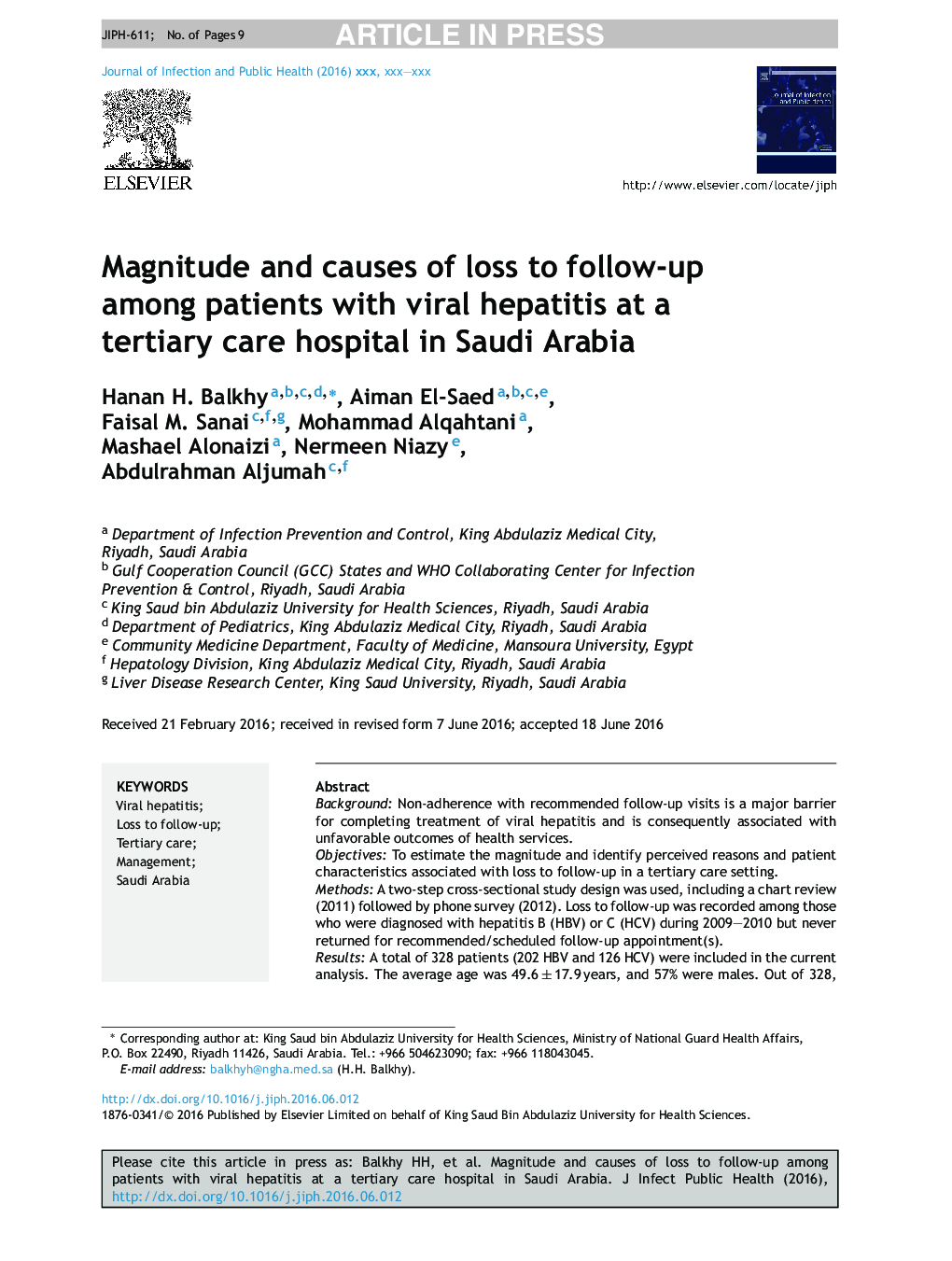 Magnitude and causes of loss to follow-up among patients with viral hepatitis at a tertiary care hospital in Saudi Arabia