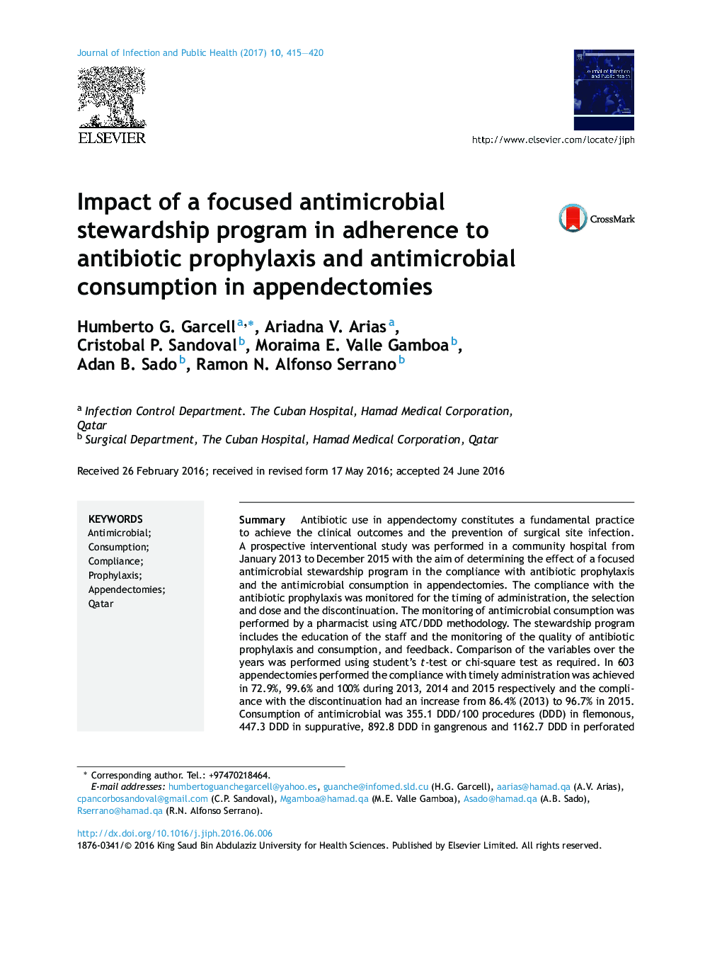 Impact of a focused antimicrobial stewardship program in adherence to antibiotic prophylaxis and antimicrobial consumption in appendectomies