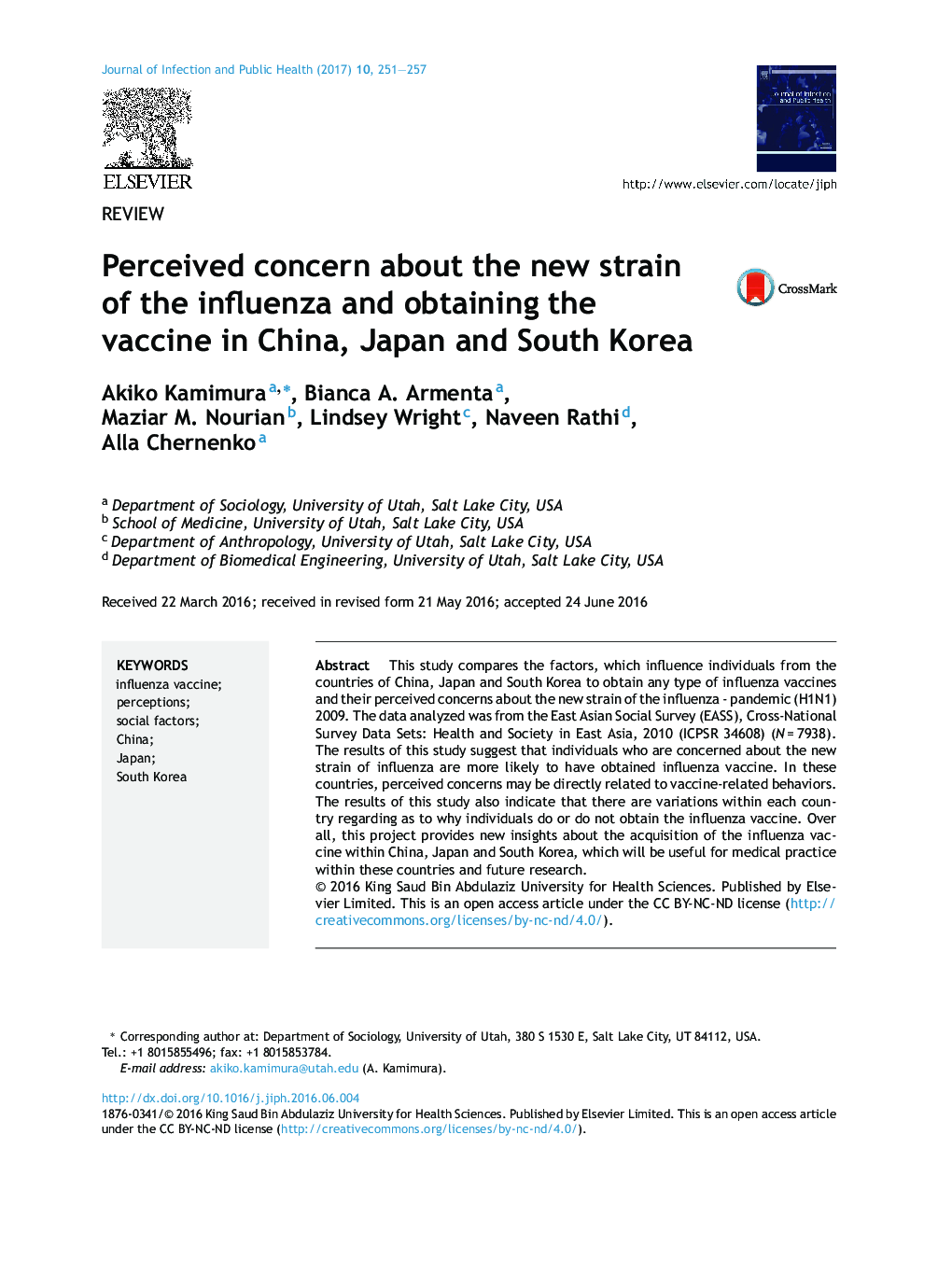 Perceived concern about the new strain of the influenza and obtaining the vaccine in China, Japan and South Korea