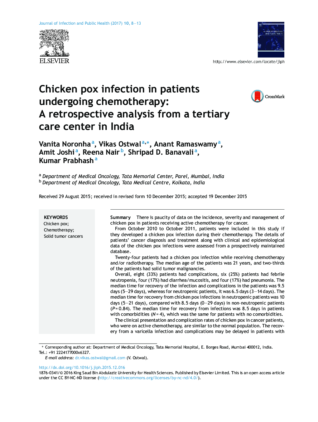 Chicken pox infection in patients undergoing chemotherapy: A retrospective analysis from a tertiary care center in India