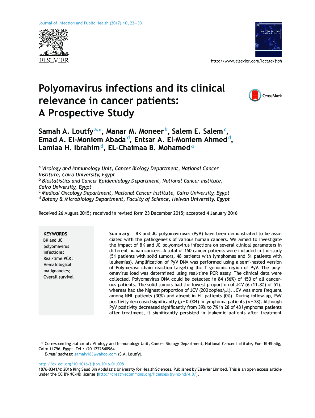 Polyomavirus infections and its clinical relevance in cancer patients: A Prospective Study