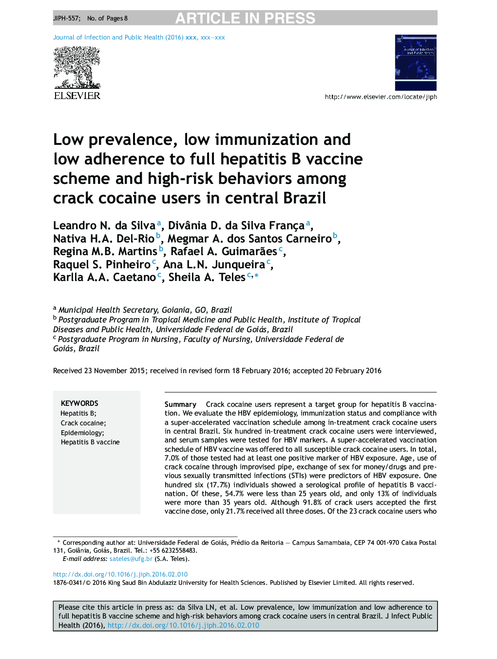 Low prevalence, low immunization and low adherence to full hepatitis B vaccine scheme and high-risk behaviors among crack cocaine users in central Brazil