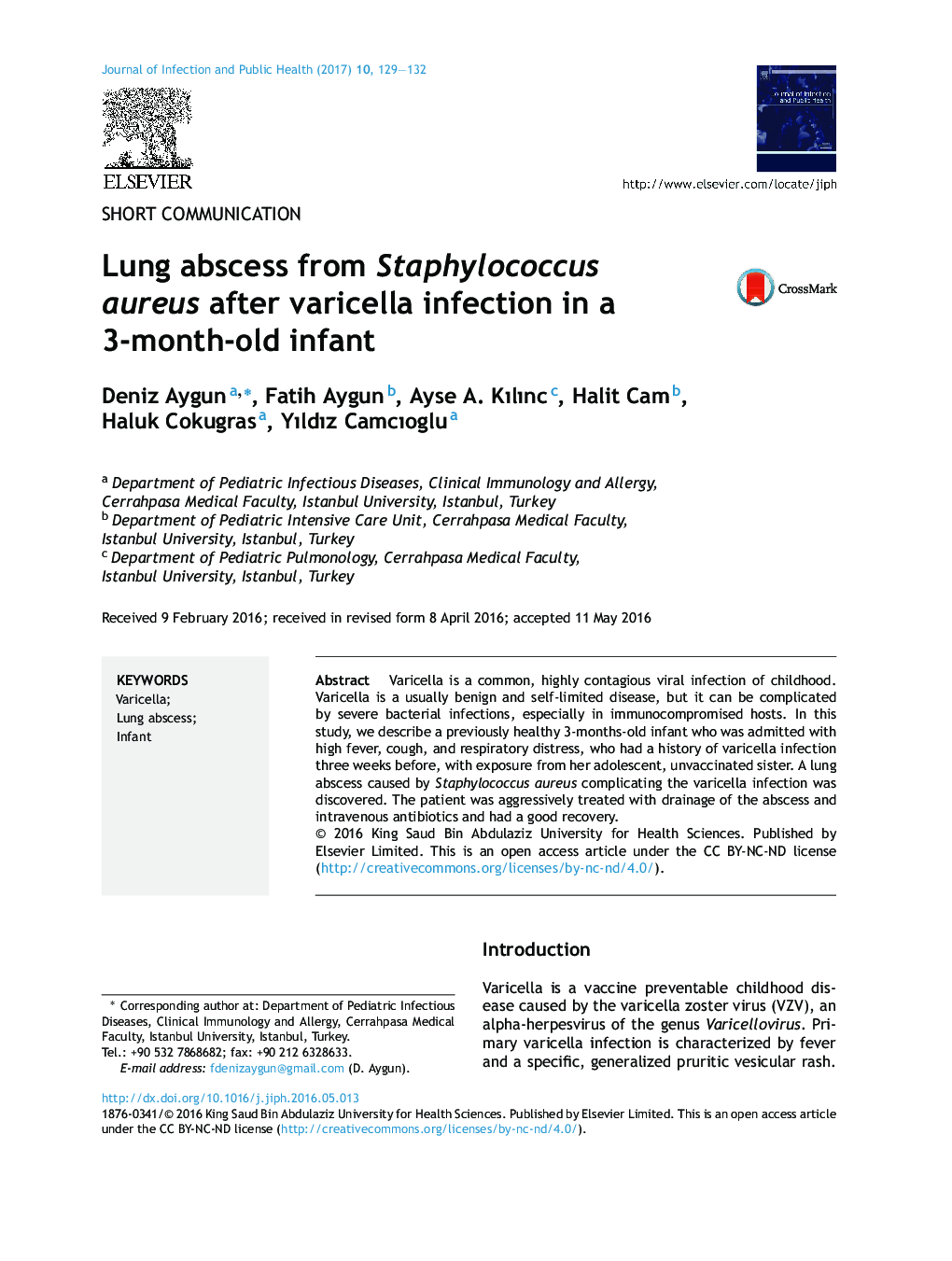 Lung abscess from Staphylococcus aureus after varicella infection in a 3-month-old infant