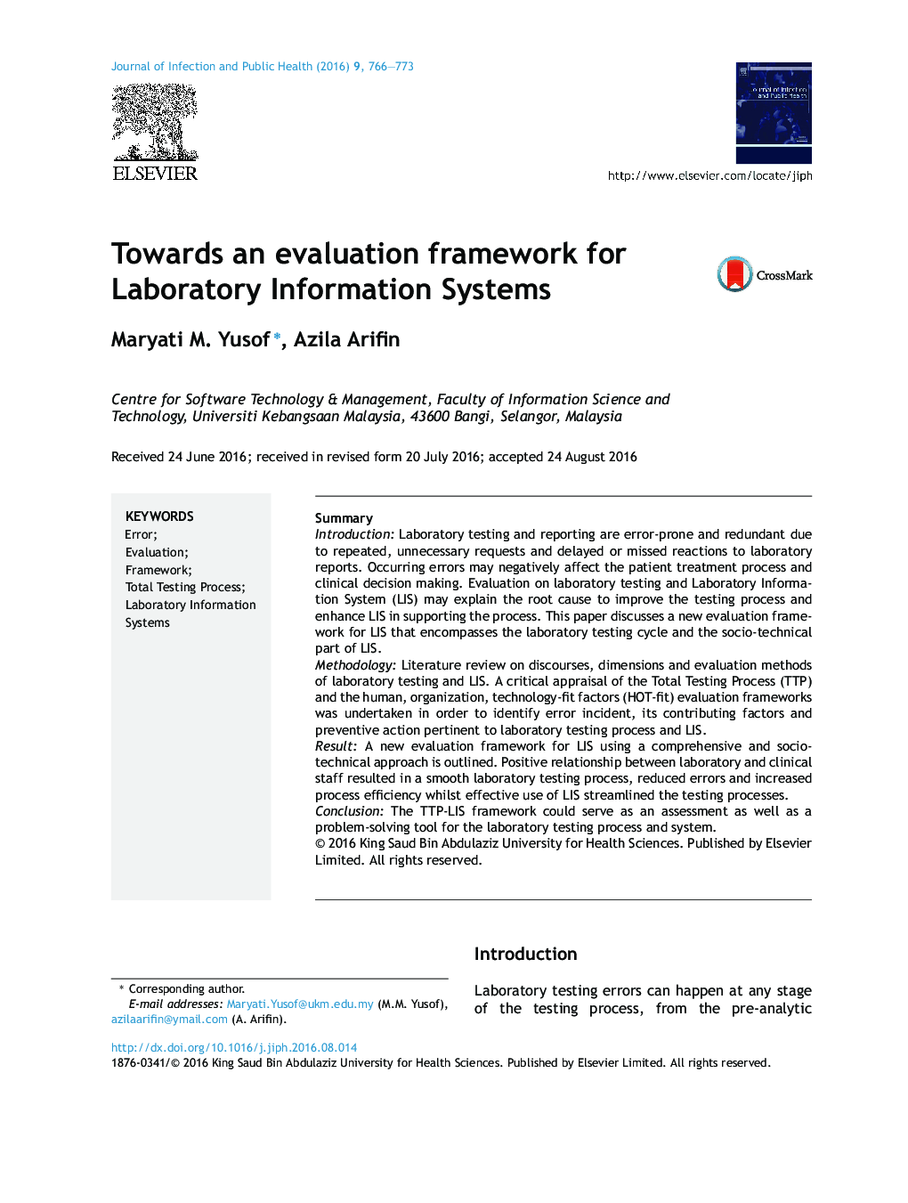 Towards an evaluation framework for Laboratory Information Systems