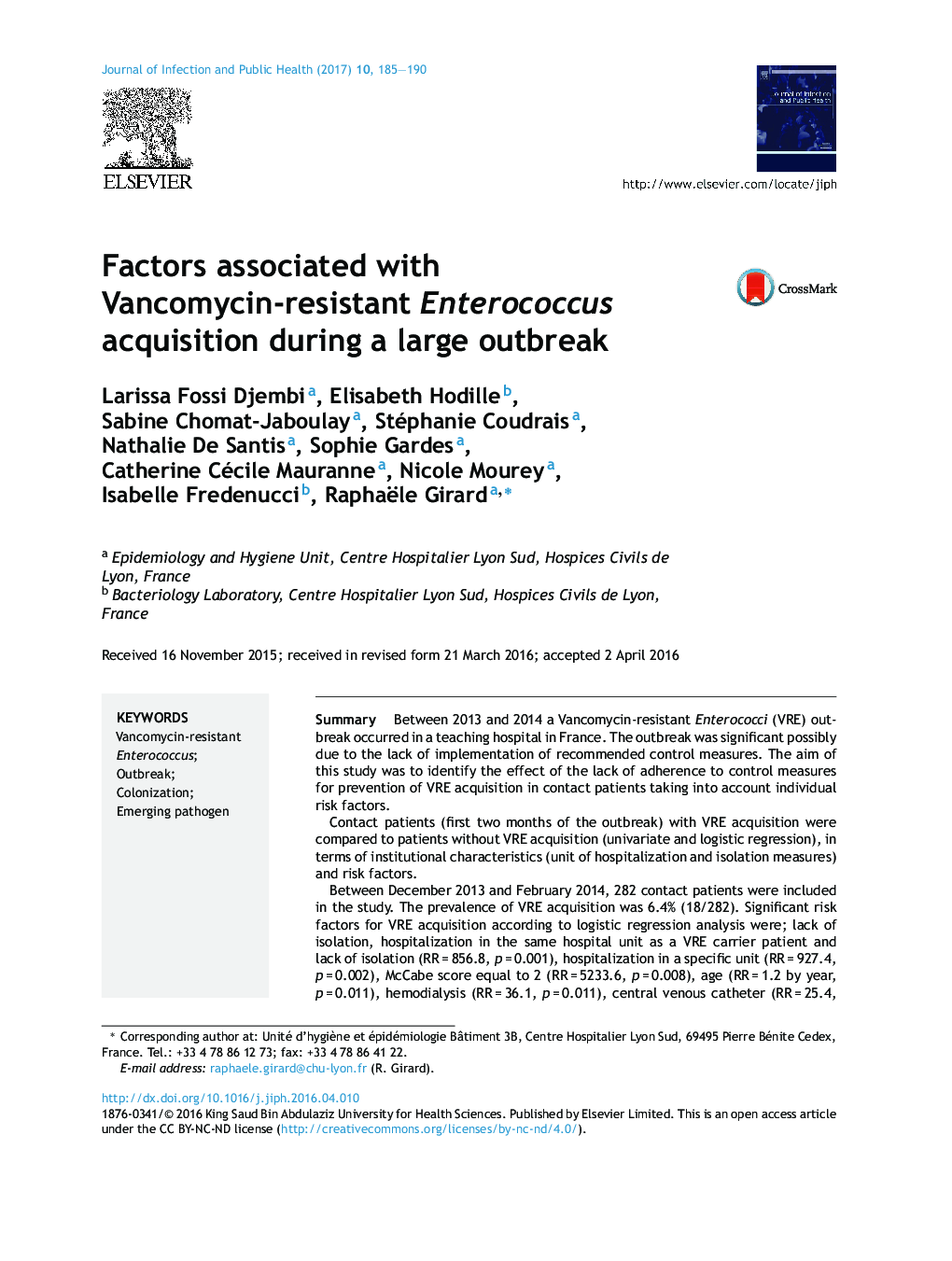 Factors associated with Vancomycin-resistant Enterococcus acquisition during a large outbreak