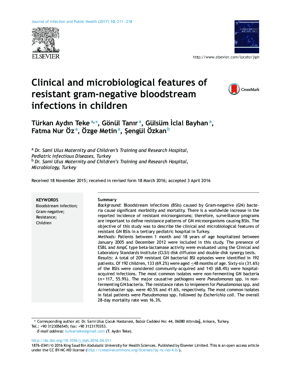 Clinical and microbiological features of resistant gram-negative bloodstream infections in children