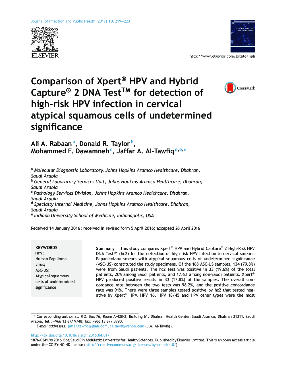 Comparison of Xpert® HPV and Hybrid Capture® 2 DNA Testâ¢ for detection of high-risk HPV infection in cervical atypical squamous cells of undetermined significance