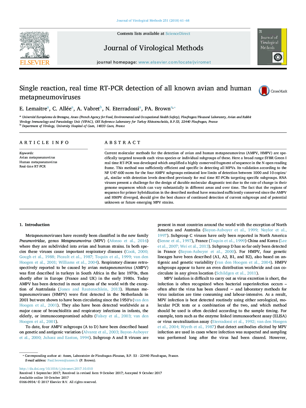 Single reaction, real time RT-PCR detection of all known avian and human metapneumoviruses