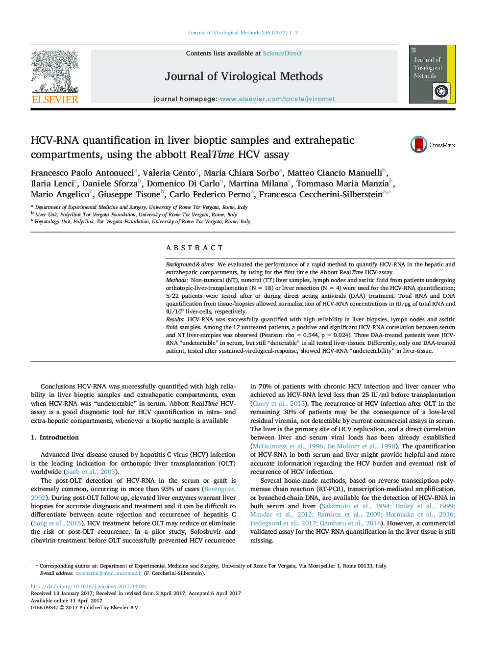 عکس صفحه اول مقاله: HCV-RNA quantification in liver bioptic samples and extrahepatic compartments, using the abbott RealTime HCV assay HCV-RNA quantification in liver bioptic samples and extrahepatic compartments, using the abbott RealTime HCV assay
