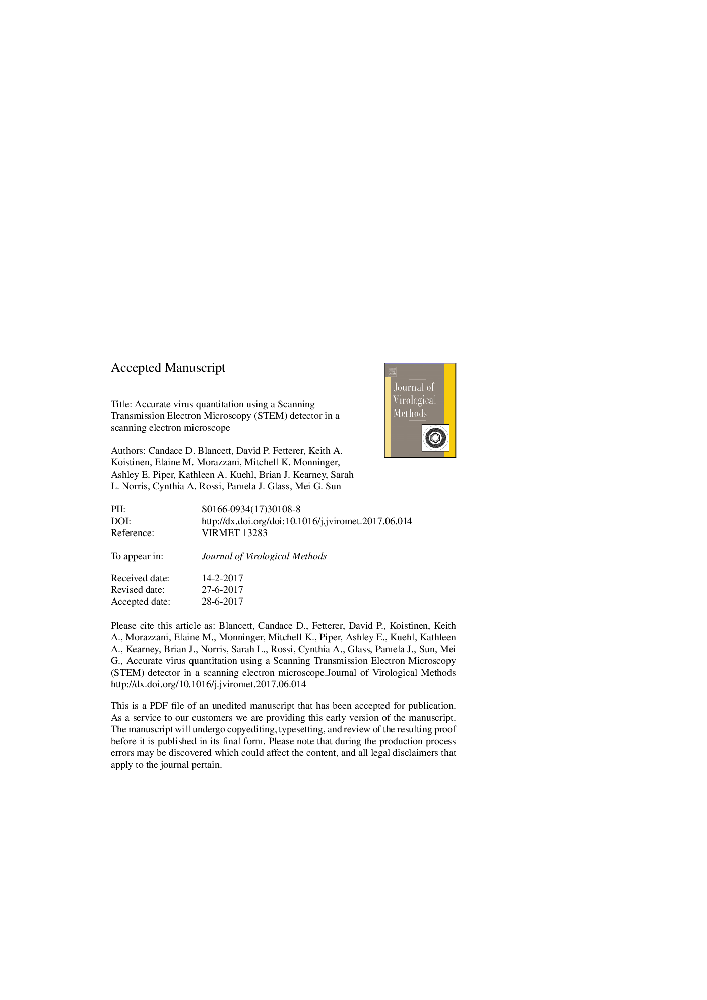 Accurate virus quantitation using a Scanning Transmission Electron Microscopy (STEM) detector in a scanning electron microscope