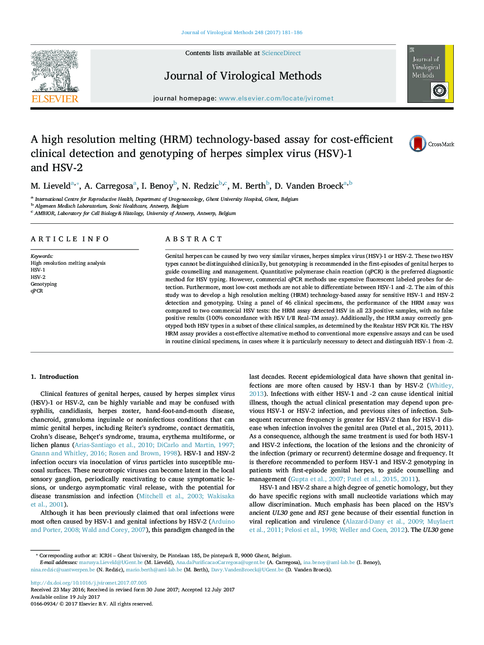 A high resolution melting (HRM) technology-based assay for cost-efficient clinical detection and genotyping of herpes simplex virus (HSV)-1 and HSV-2