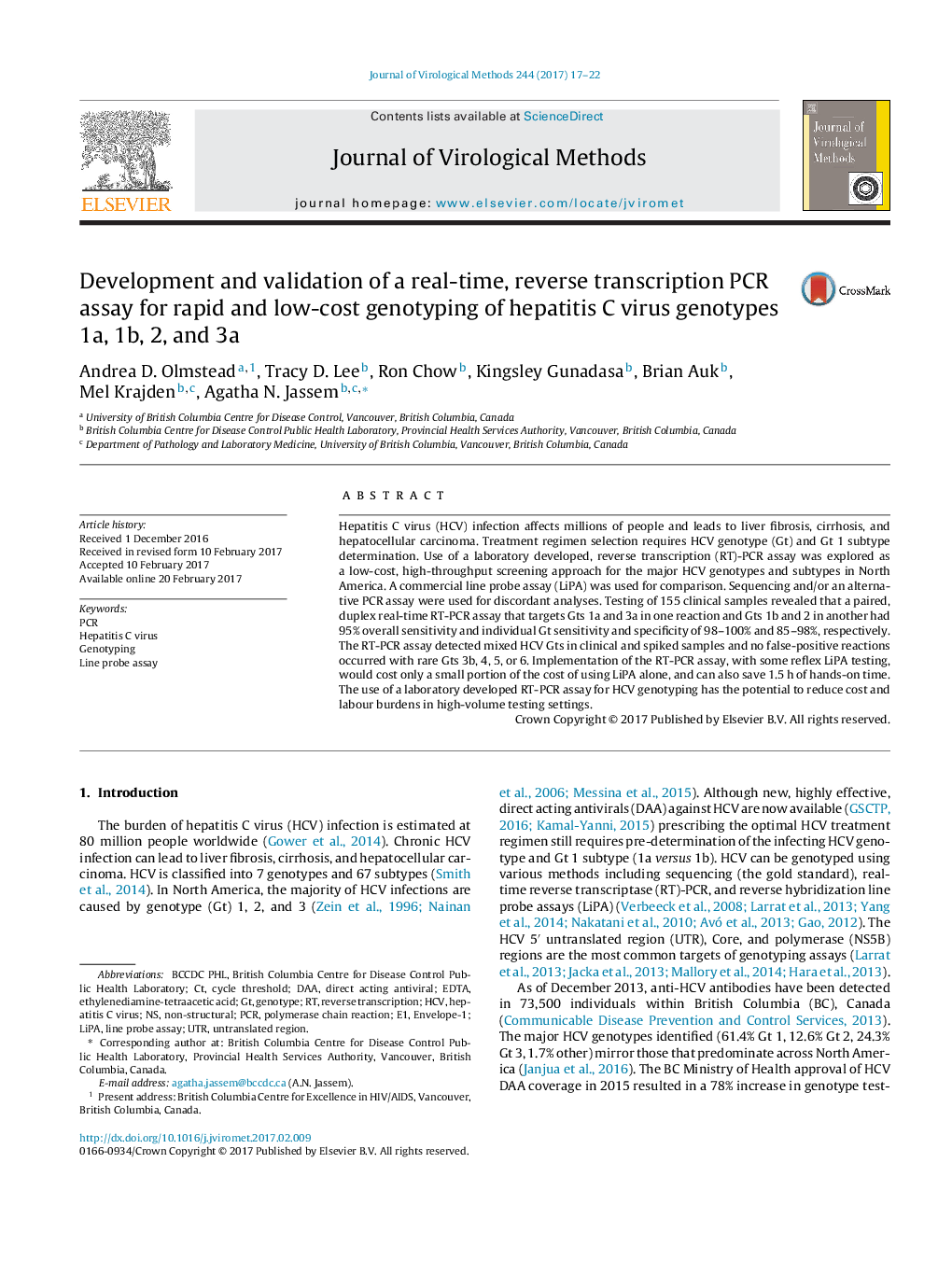 Development and validation of a real-time, reverse transcription PCR assay for rapid and low-cost genotyping of hepatitis C virus genotypes 1a, 1b, 2, and 3a