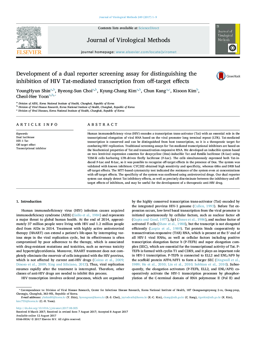 Development of a dual reporter screening assay for distinguishing the inhibition of HIV Tat-mediated transcription from off-target effects