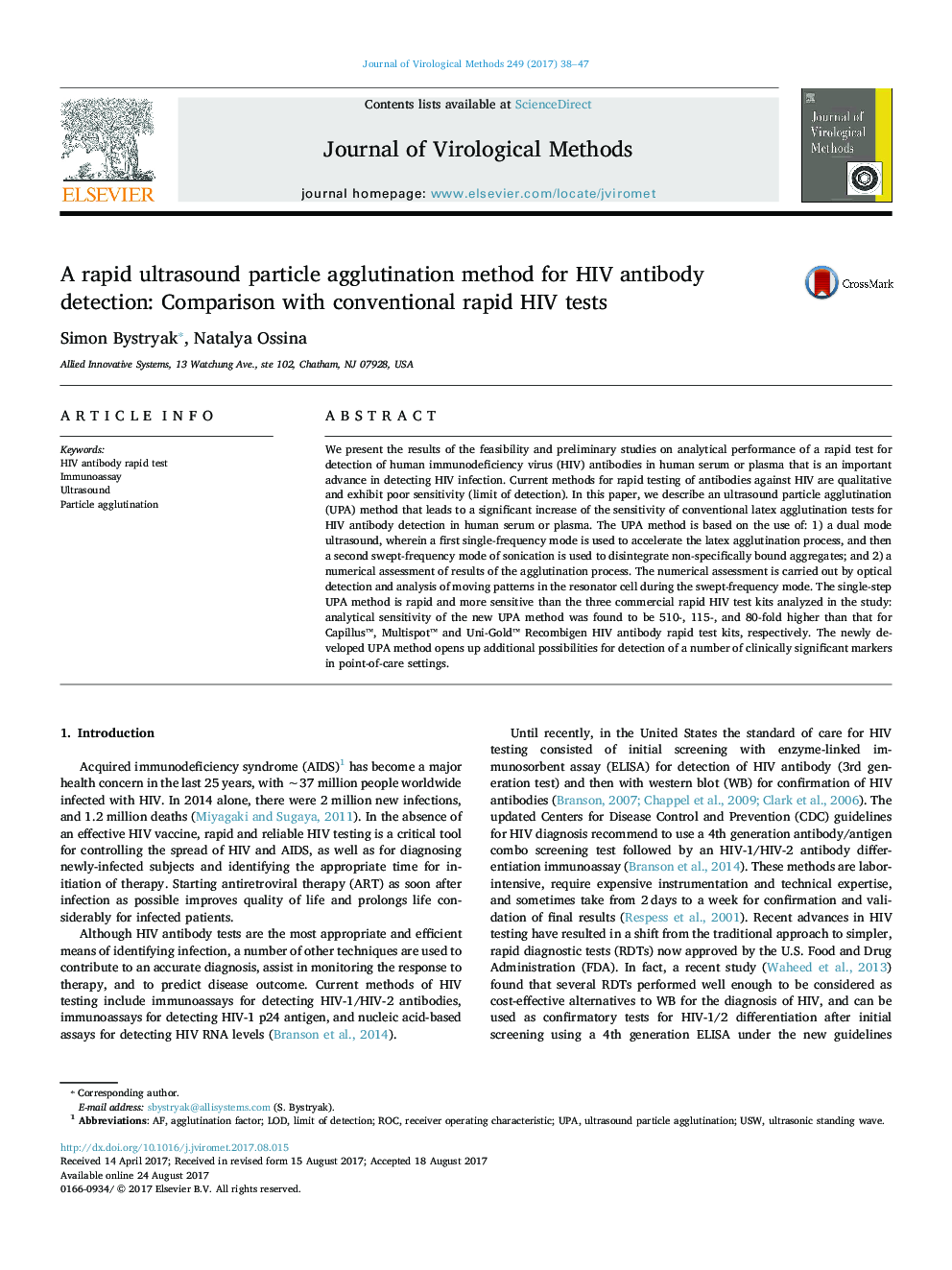 A rapid ultrasound particle agglutination method for HIV antibody detection: Comparison with conventional rapid HIV tests