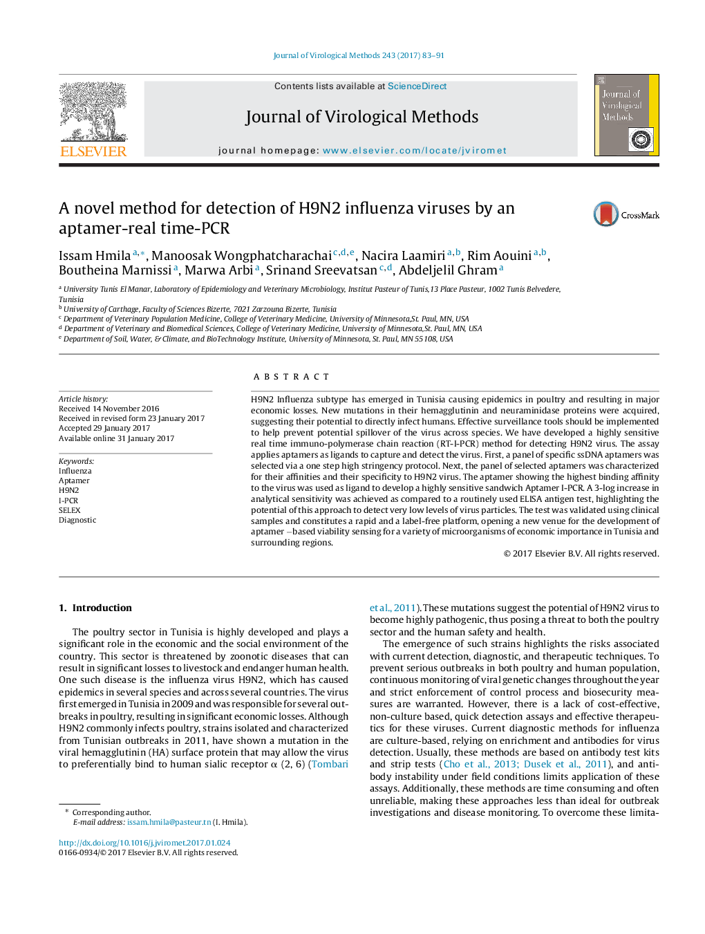 A novel method for detection of H9N2 influenza viruses by an aptamer-real time-PCR