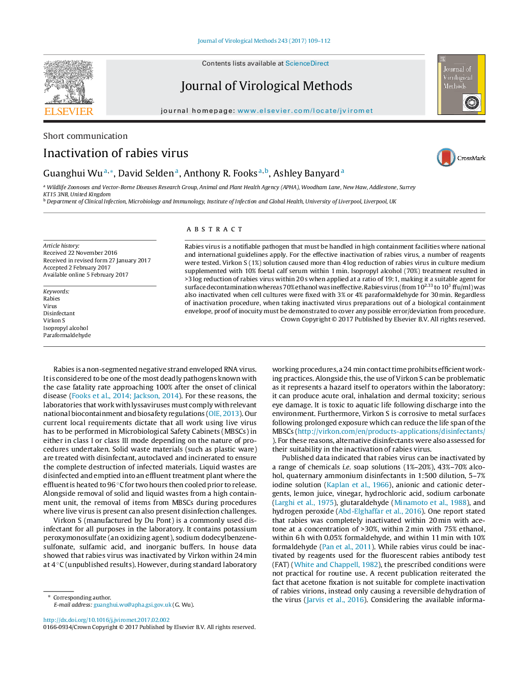 Inactivation of rabies virus