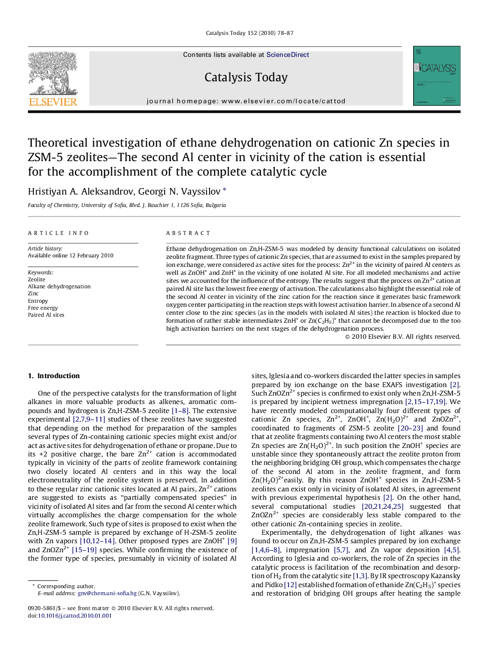 Theoretical investigation of ethane dehydrogenation on cationic Zn species in ZSM-5 zeolites—The second Al center in vicinity of the cation is essential for the accomplishment of the complete catalytic cycle