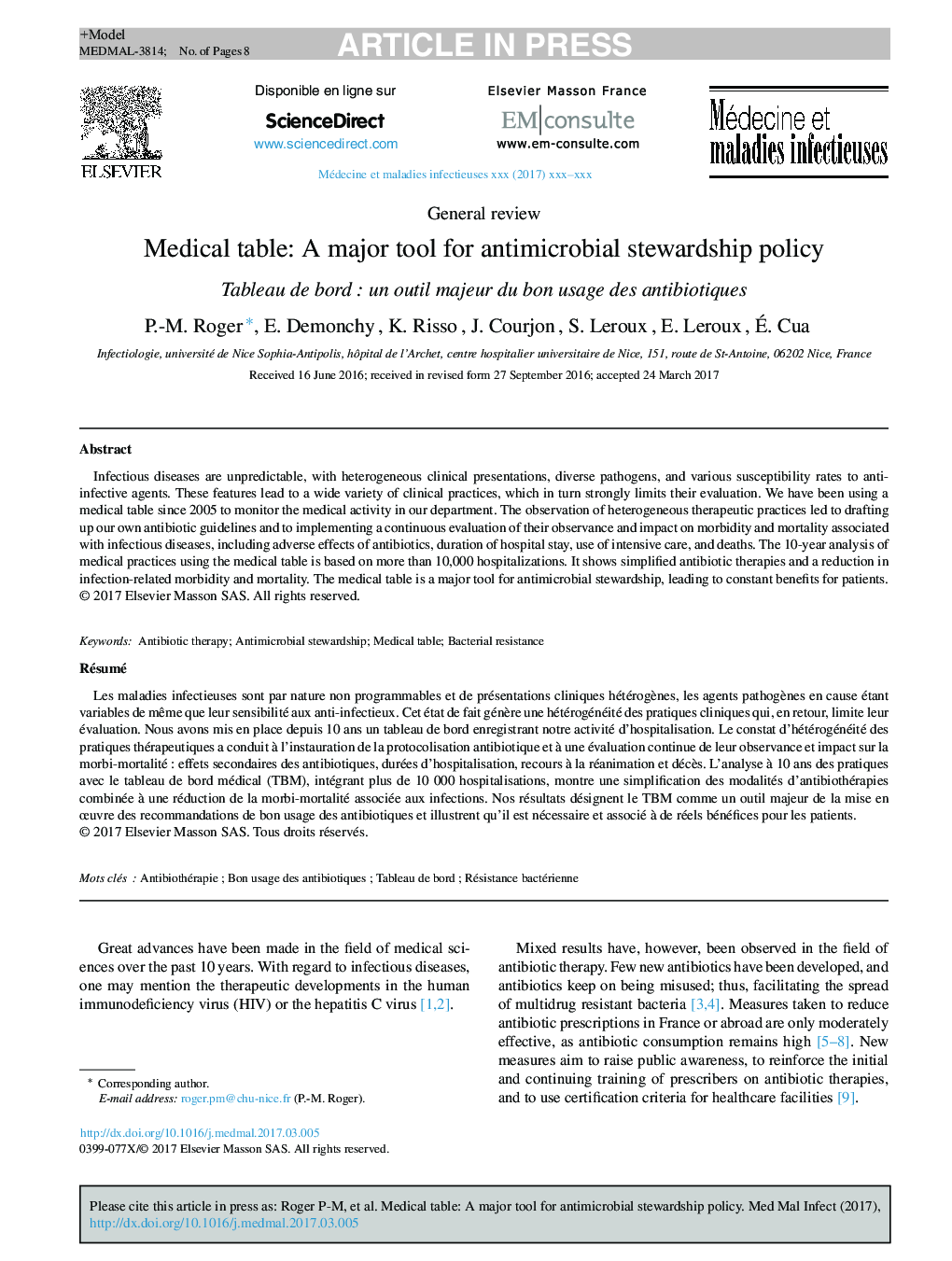 Medical table: A major tool for antimicrobial stewardship policy