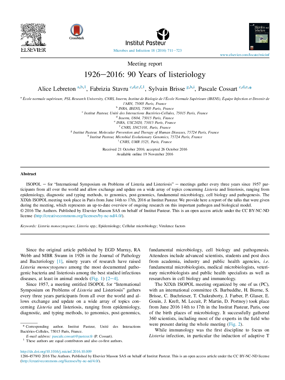 1926-2016: 90 Years of listeriology