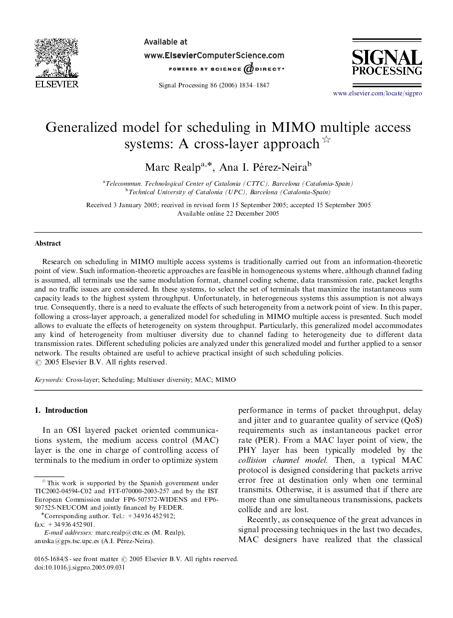 Generalized model for scheduling in MIMO multiple access systems: A cross-layer approach 