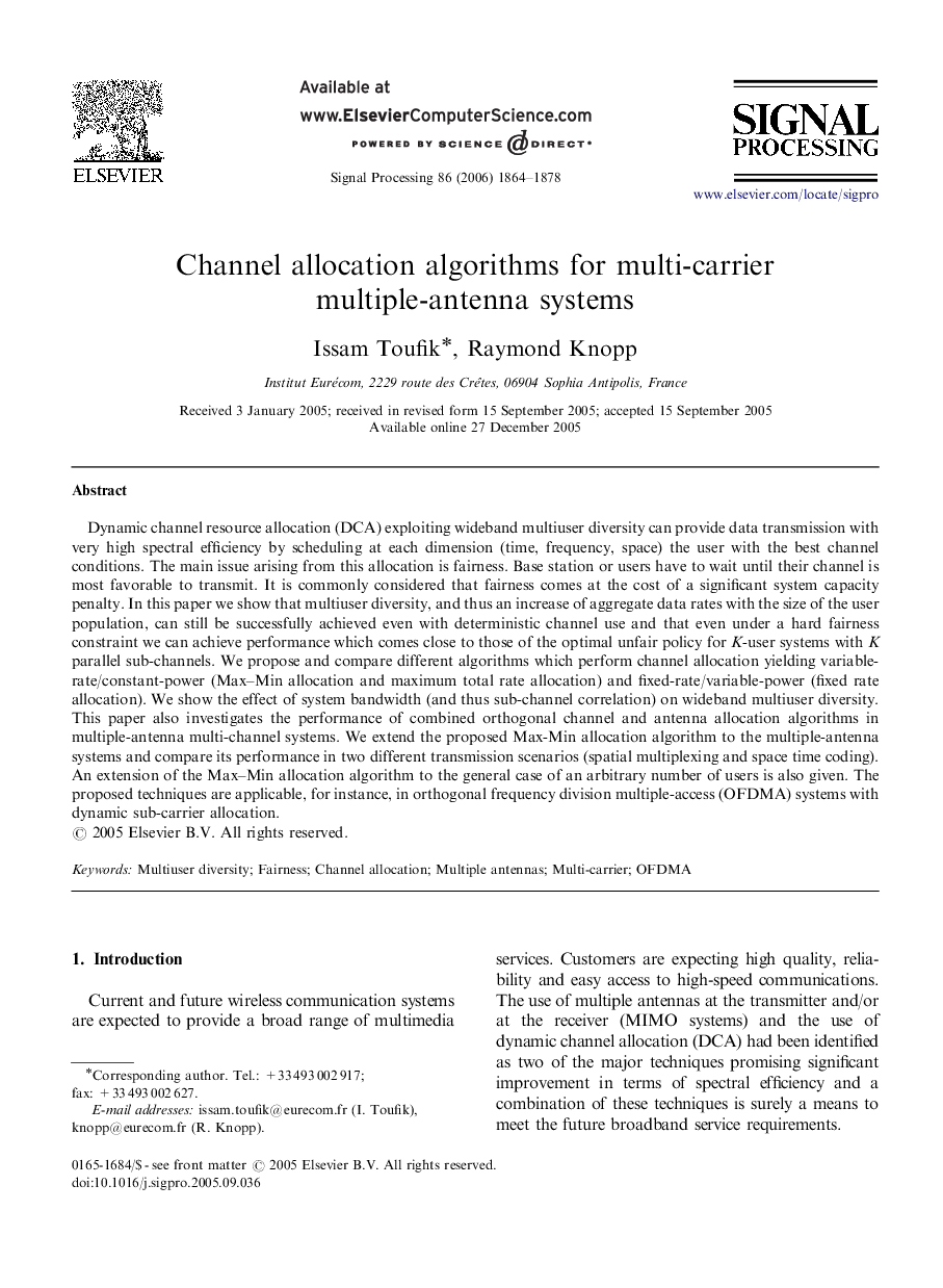 Channel allocation algorithms for multi-carrier multiple-antenna systems