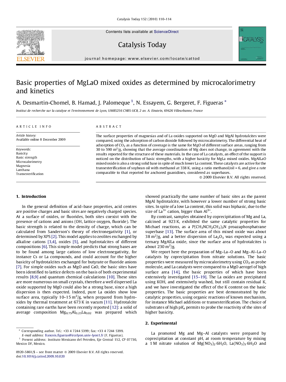 Basic properties of MgLaO mixed oxides as determined by microcalorimetry and kinetics