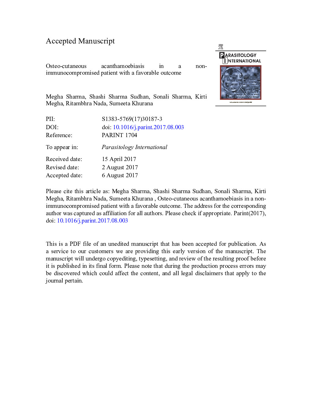 Osteo-cutaneous acanthamoebiasis in a non-immunocompromised patient with a favorable outcome