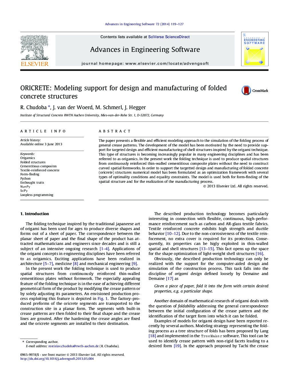 ORICRETE: Modeling support for design and manufacturing of folded concrete structures