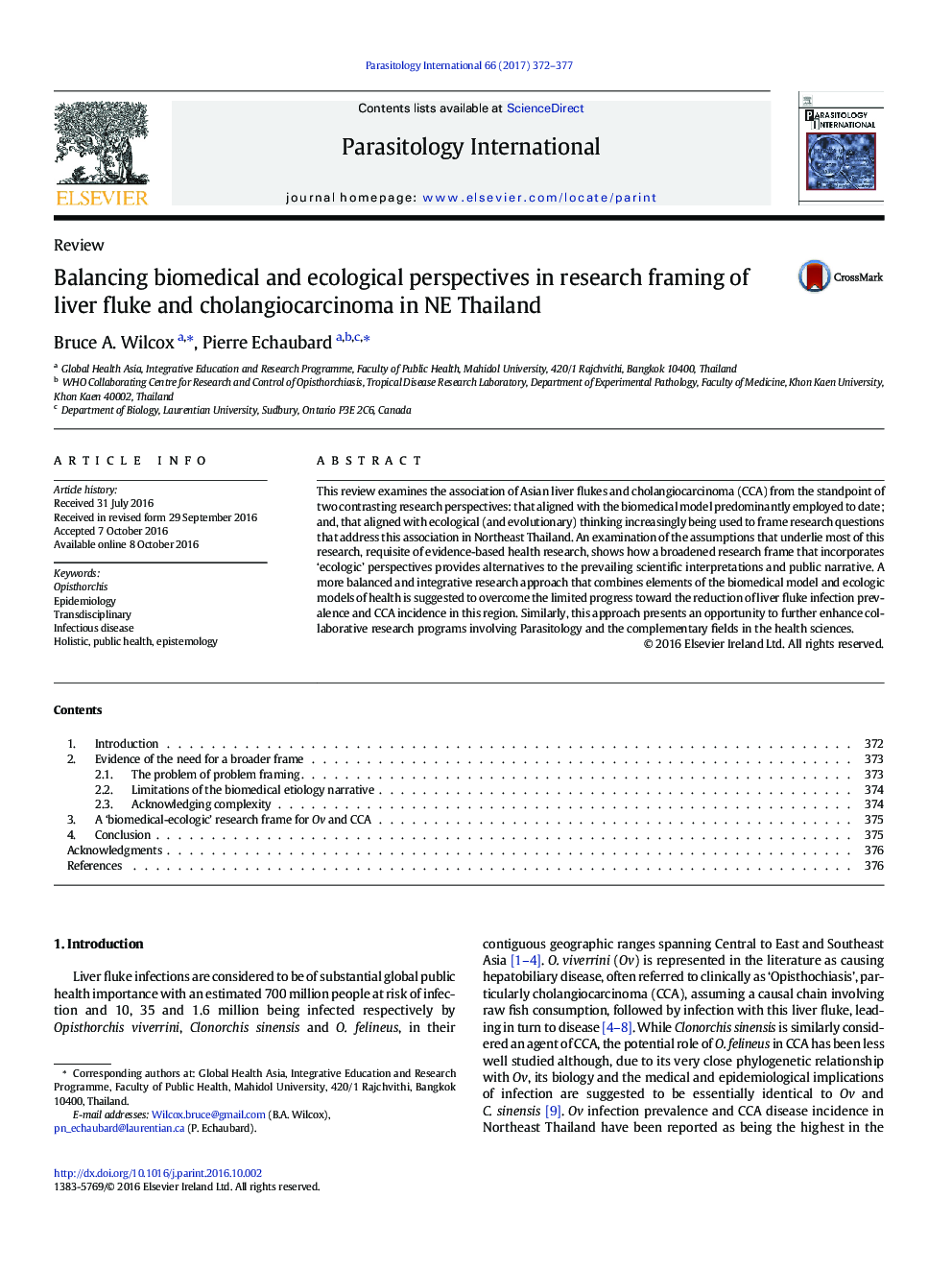 Balancing biomedical and ecological perspectives in research framing of liver fluke and cholangiocarcinoma in NE Thailand