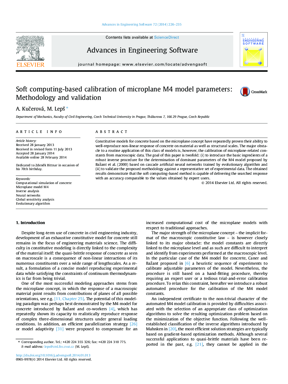 عکس صفحه اول مقاله: Soft computing-based calibration of microplane M4 model parameters: Methodology and validation Soft computing-based calibration of microplane M4 model parameters: Methodology and validation