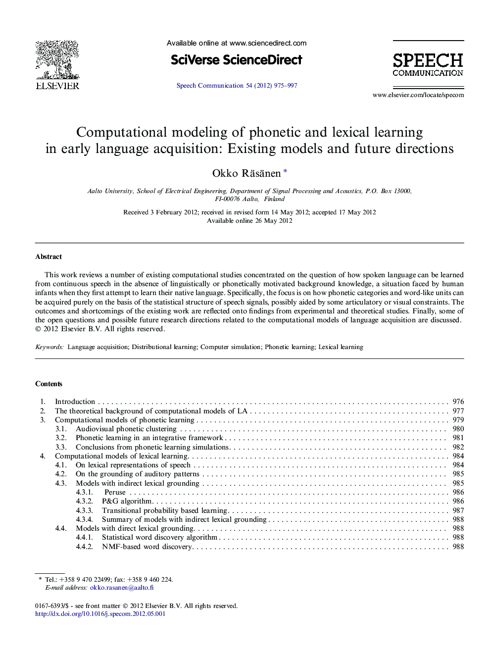 Computational modeling of phonetic and lexical learning in early language acquisition: Existing models and future directions