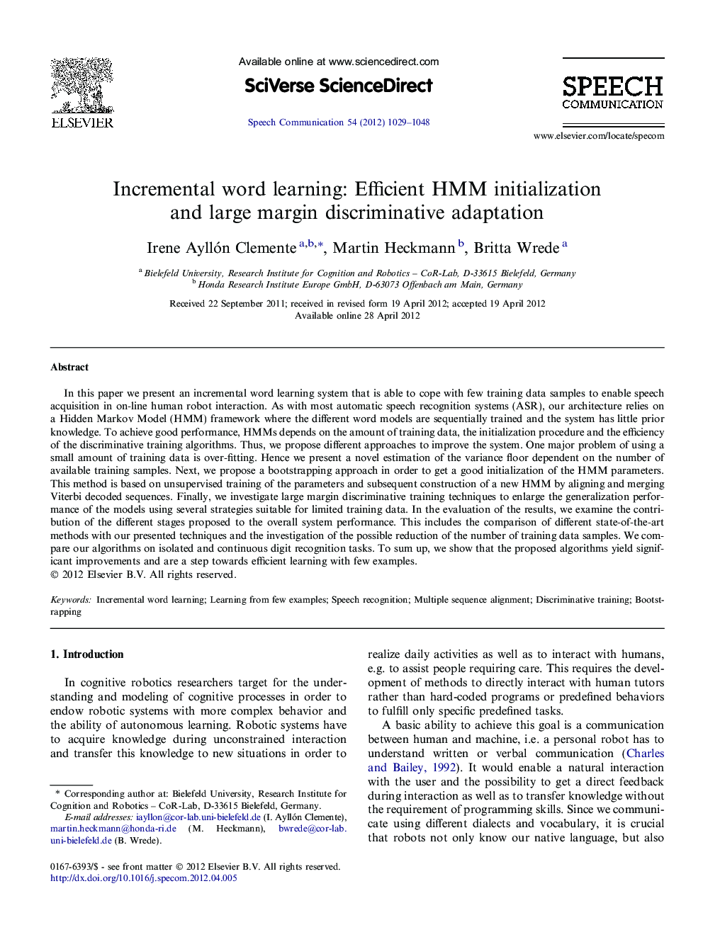 Incremental word learning: Efficient HMM initialization and large margin discriminative adaptation