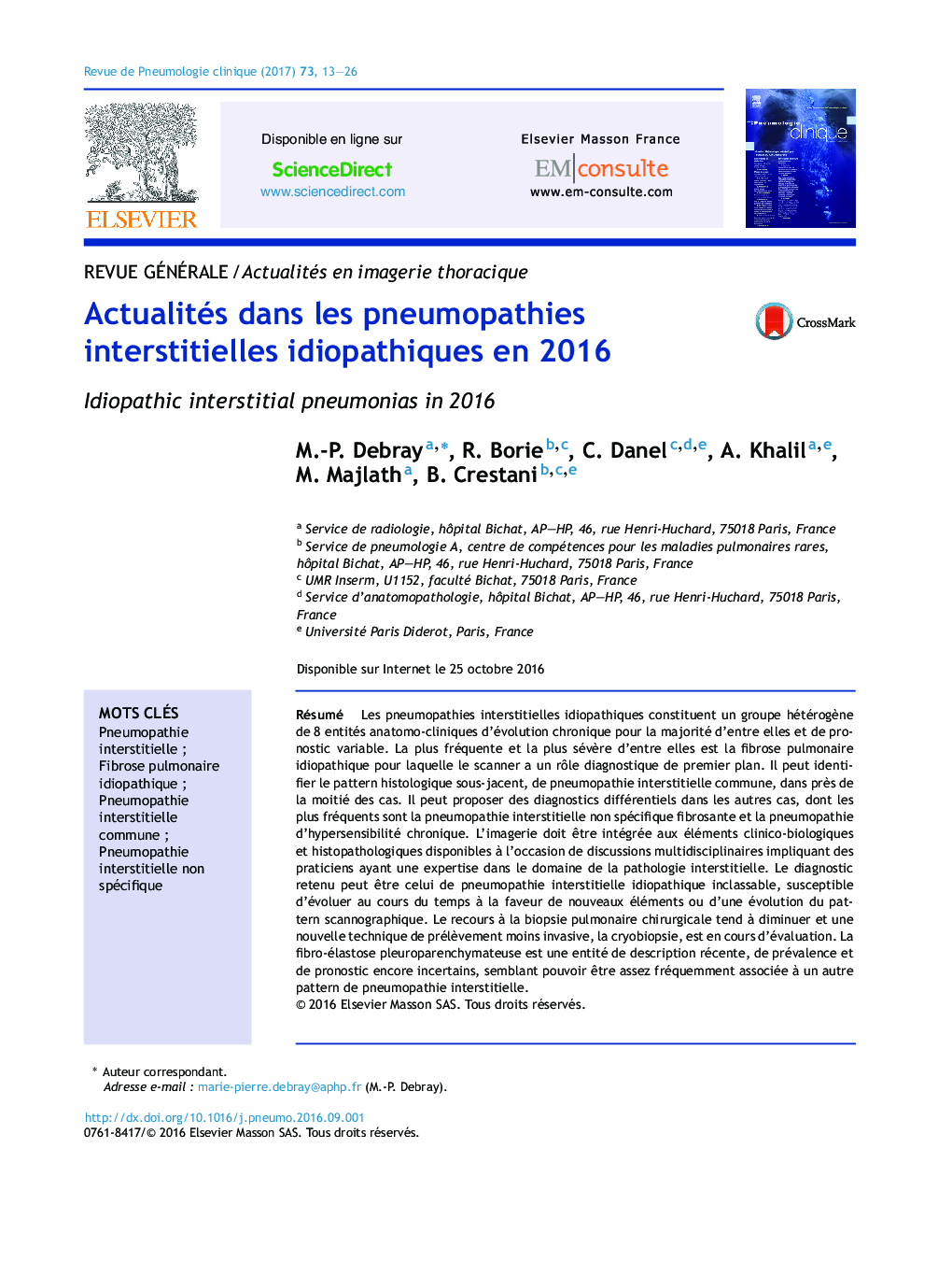Actualités dans les pneumopathies interstitielles idiopathiques en 2016