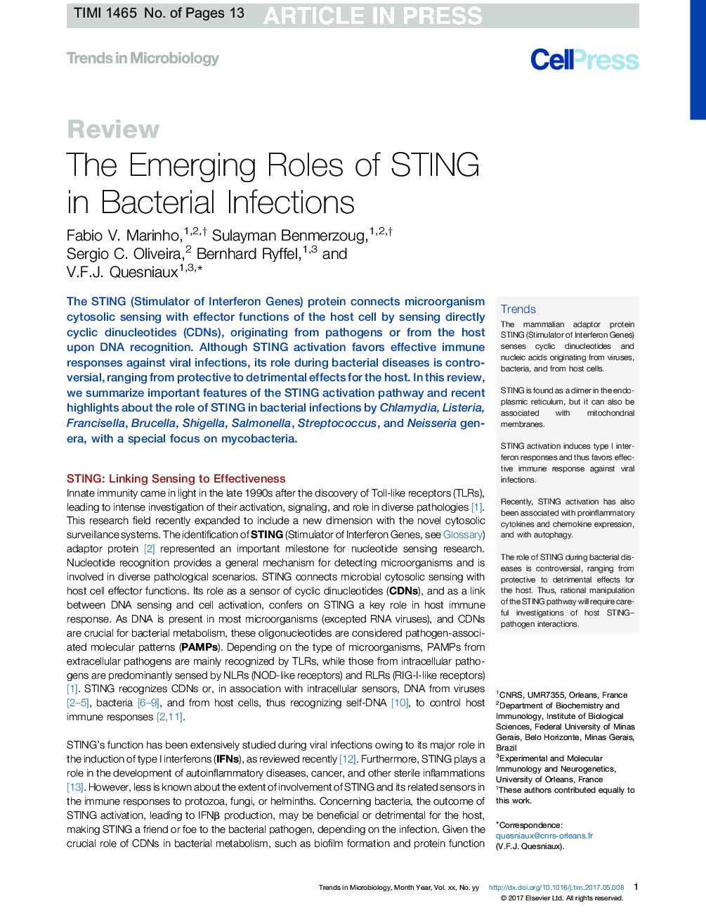 The Emerging Roles of STING in Bacterial Infections