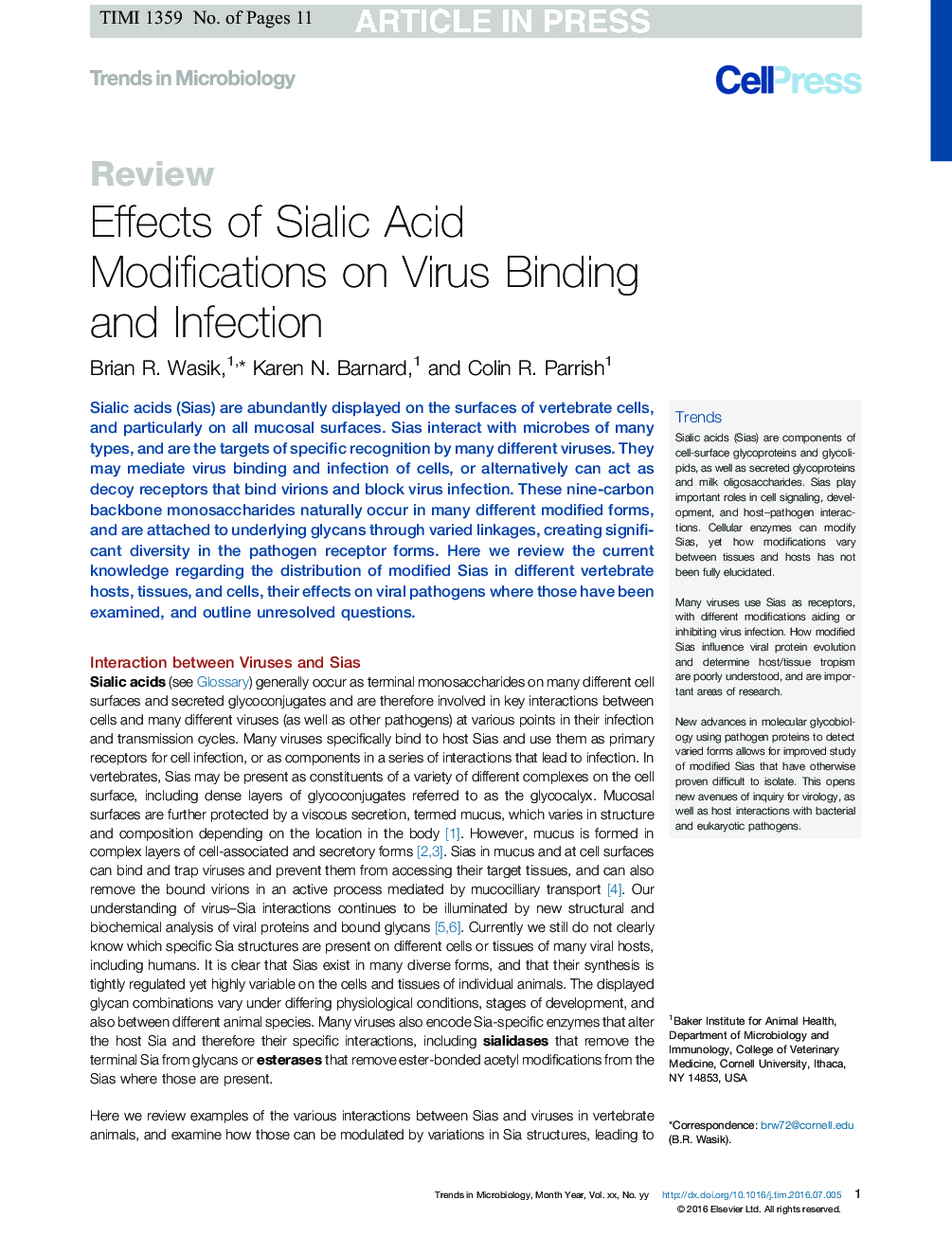 اثرات تغییرات اسید سیالیک در ارتباط با ویروس و عفونت 