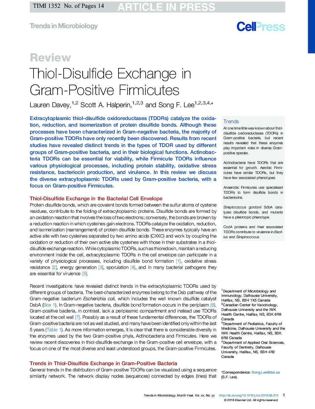 Thiol-Disulfide Exchange in Gram-Positive Firmicutes