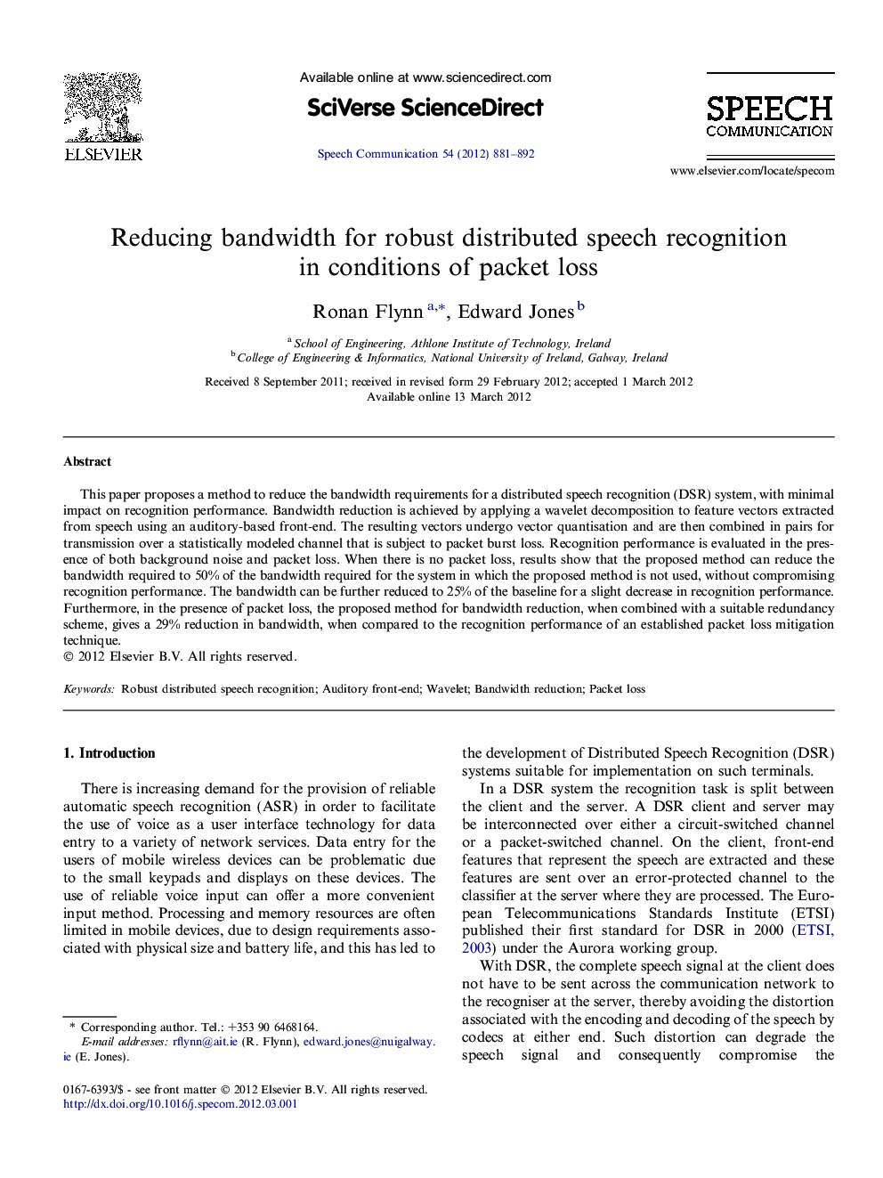 Reducing bandwidth for robust distributed speech recognition in conditions of packet loss