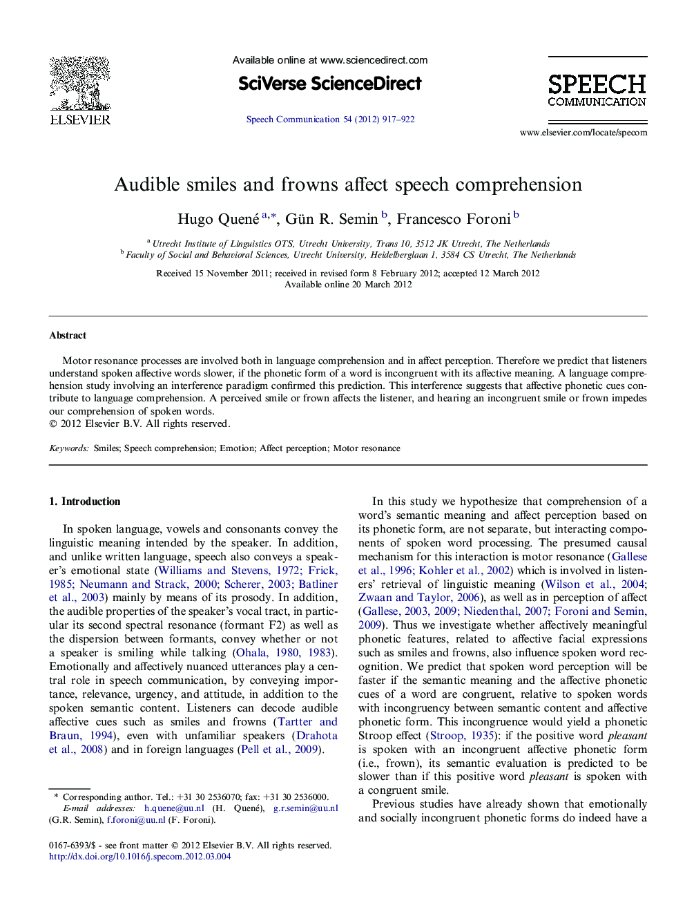 Audible smiles and frowns affect speech comprehension