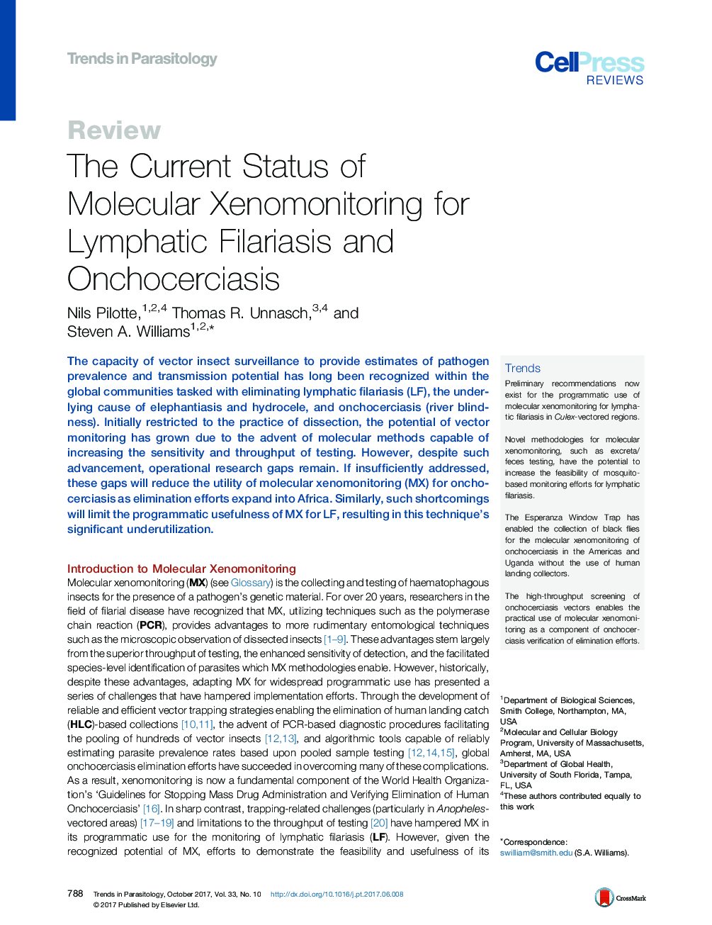 The Current Status of Molecular Xenomonitoring for Lymphatic Filariasis and Onchocerciasis