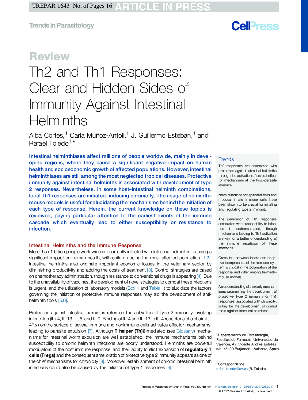 Th2 and Th1 Responses: Clear and Hidden Sides of Immunity Against Intestinal Helminths