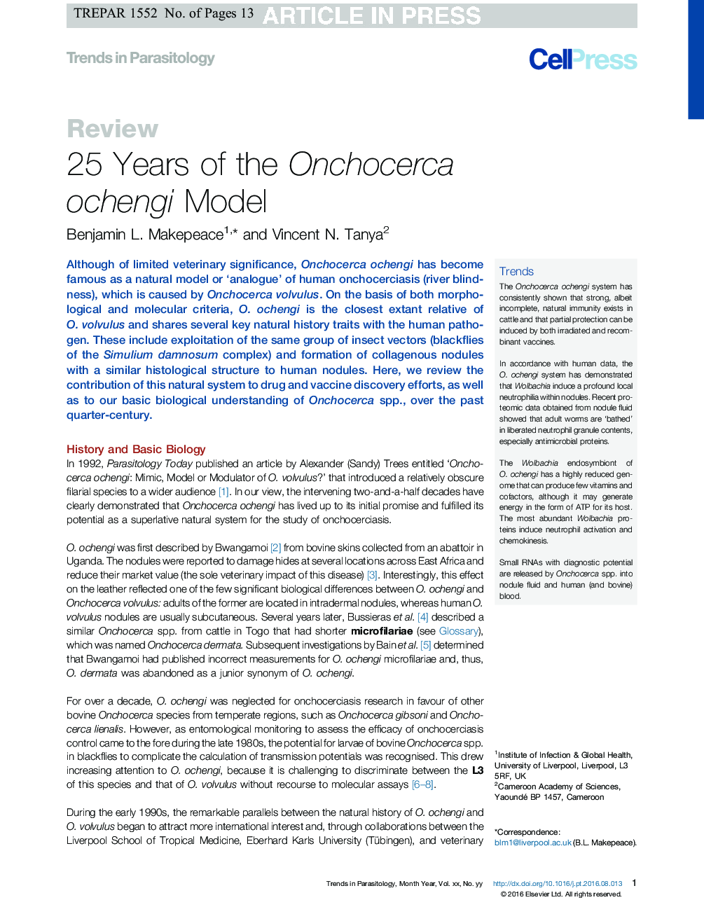 25 Years of the Onchocerca ochengi Model