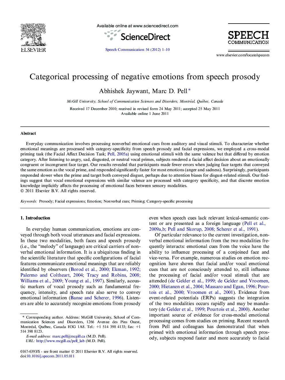 Categorical processing of negative emotions from speech prosody