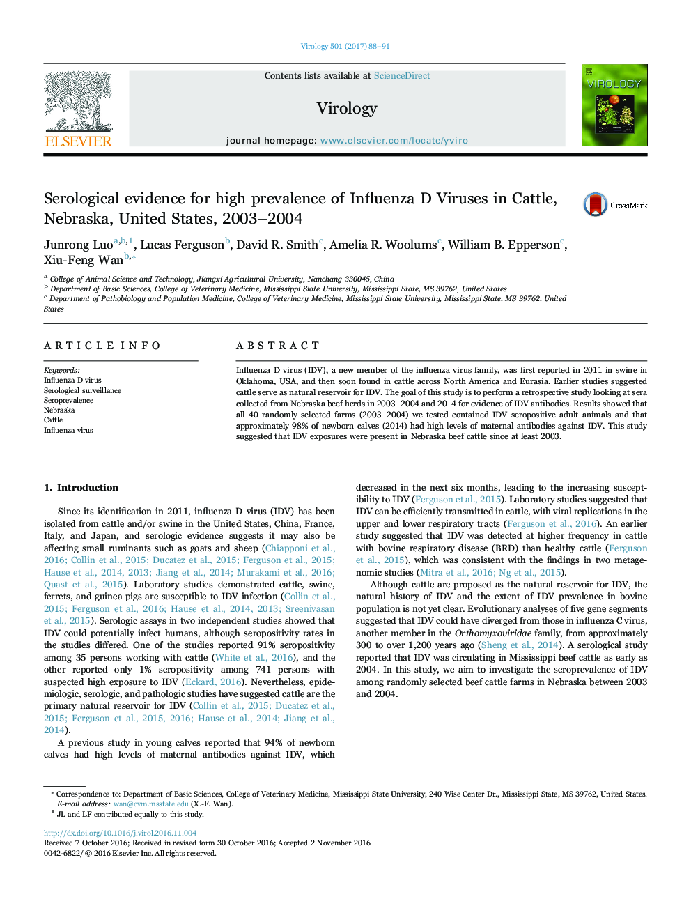 شواهد سرولوژیک برای شیوع بالای ویروس های آنفلوآنزا در گاو، نبراسکا، ایالات متحده، 2003-2004 